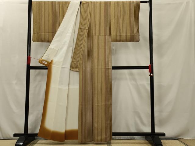 ¨̮⃝ 身丈161 上質 杢目絞り 単衣 正絹 未使用 総絞り 小紋 杢目絞り 木目文様 美品 正絹 着物 白×臙脂