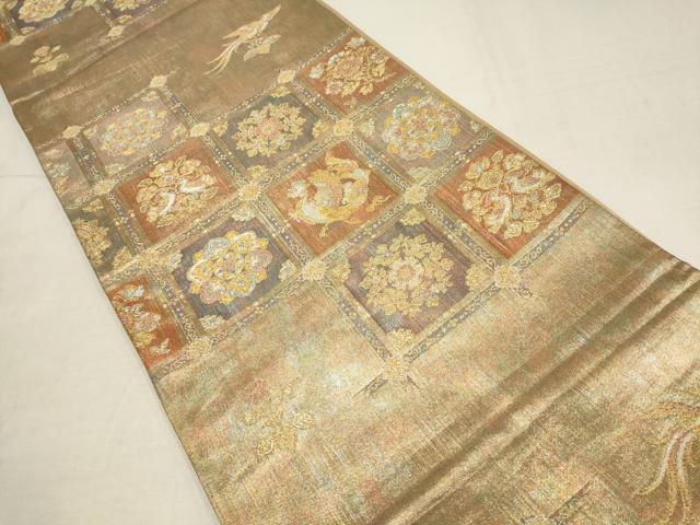 平和屋着物▼六通柄袋帯　吉祥花鳥天井文　金銀糸　正絹　逸品　AAAU1537wj