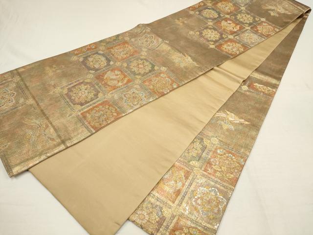 平和屋着物▼六通柄袋帯　吉祥花鳥天井文　金銀糸　正絹　逸品　AAAU1537wj