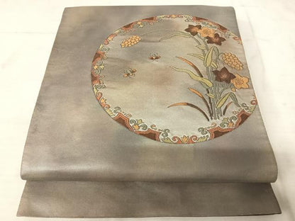 平和屋着物◎太鼓柄袋帯 蛍 草花文 銀糸 正絹 逸品 AAAU3057yx