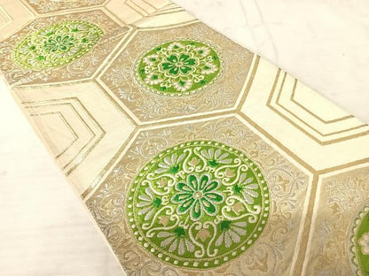 平和屋着物◎六通柄袋帯 亀甲花文 金銀糸 正絹 逸品 AAAU3058yx