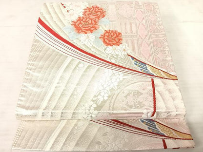 平和屋着物◎六通柄袋帯 唐織 孔雀羽花文 金銀糸 正絹 逸品 AAAU3062yx