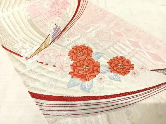 平和屋着物◎六通柄袋帯 唐織 孔雀羽花文 金銀糸 正絹 逸品 AAAU3062yx