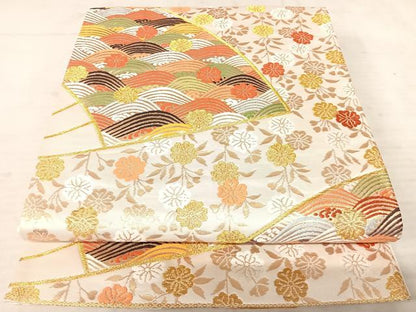 平和屋着物◎六通柄袋帯 唐織 立波花文 金糸 正絹 逸品 AAAU3064yx