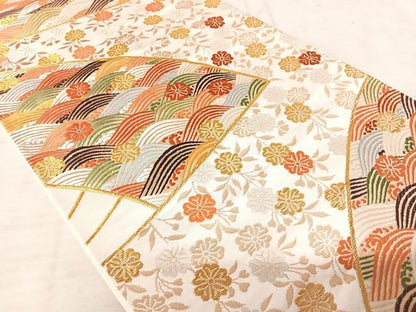 平和屋着物◎六通柄袋帯 唐織 立波花文 金糸 正絹 逸品 AAAU3064yx