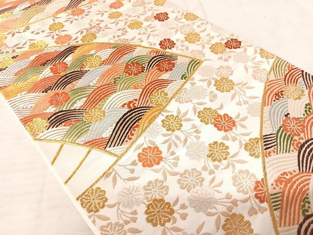 平和屋着物◎六通柄袋帯 唐織 立波花文 金糸 正絹 逸品 AAAU3064yx