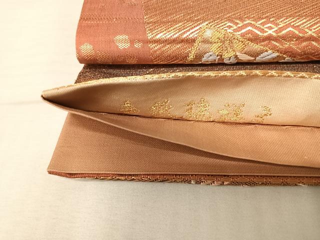 平和屋着物◎六通柄袋帯 唐織 色紙瑞祥文 金糸 正絹 逸品 AAAU3067yx