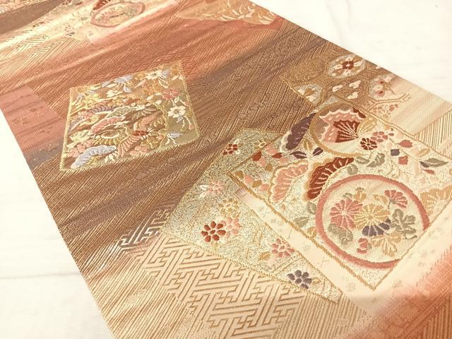 平和屋着物◎六通柄袋帯 唐織 色紙瑞祥文 金糸 正絹 逸品 AAAU3067yx