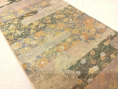 平和屋着物◎六通柄袋帯 更紗花文 金銀糸 正絹 逸品 AAAU3073yx