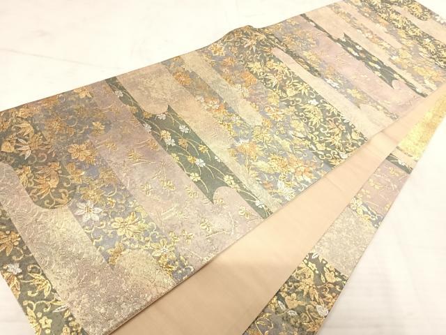 平和屋着物◎六通柄袋帯 更紗花文 金銀糸 正絹 逸品 AAAU3073yx