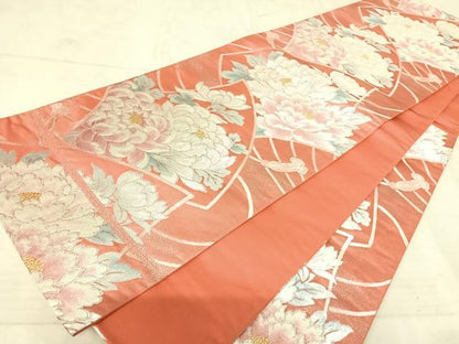 平和屋着物◎六通柄袋帯　牡丹文　金銀糸　正絹　逸品　AAAU3074yx