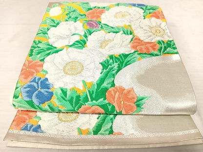 平和屋着物◎六通柄袋帯 唐織 けしの花 金銀糸 正絹 逸品 AAAU3082yx