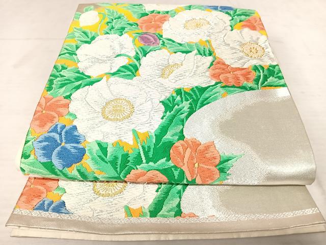 平和屋着物◎六通柄袋帯 唐織 けしの花 金銀糸 正絹 逸品 AAAU3082yx