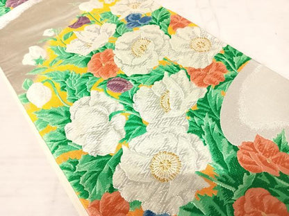 平和屋着物◎六通柄袋帯 唐織 けしの花 金銀糸 正絹 逸品 AAAU3082yx