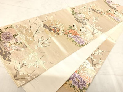 平和屋着物◎六通柄袋帯 唐織 花鳥文 金銀糸 正絹 逸品 AAAU3084yx
