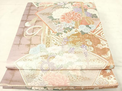 平和屋着物◎六通柄袋帯 唐織 吉祥花文 金糸 正絹 逸品 AAAU3087yx