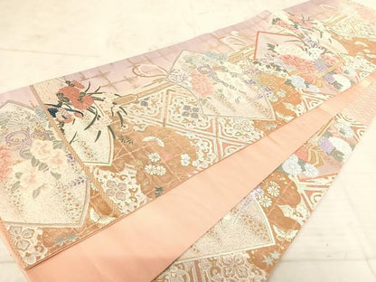 平和屋着物◎六通柄袋帯 唐織 吉祥花文 金糸 正絹 逸品 AAAU3087yx