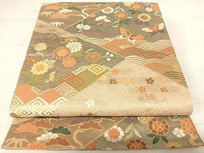 平和屋着物◎六通柄袋帯 唐織 吉祥花蝶文 金糸 正絹 逸品 AAAU3093yx