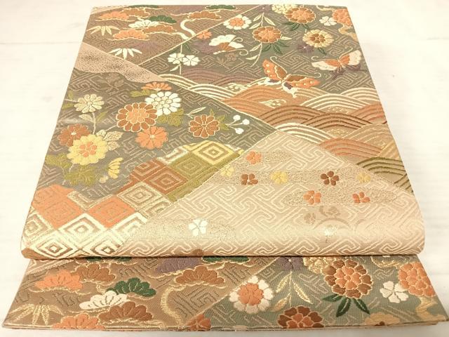 平和屋着物◎六通柄袋帯 唐織 吉祥花蝶文 金糸 正絹 逸品 AAAU3093yx