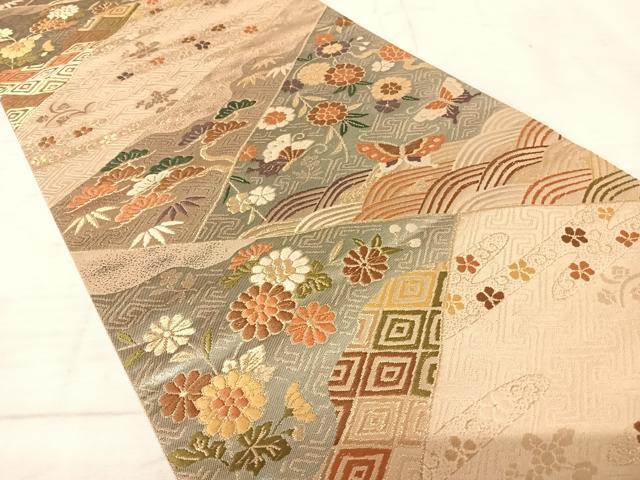 平和屋着物◎六通柄袋帯 唐織 吉祥花蝶文 金糸 正絹 逸品 AAAU3093yx