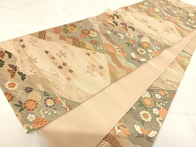 平和屋着物◎六通柄袋帯 唐織 吉祥花蝶文 金糸 正絹 逸品 AAAU3093yx