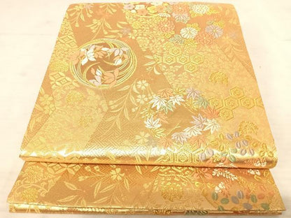 平和屋着物◎六通柄袋帯 唐織 花丸文 金糸 正絹 逸品 AAAU3095yx