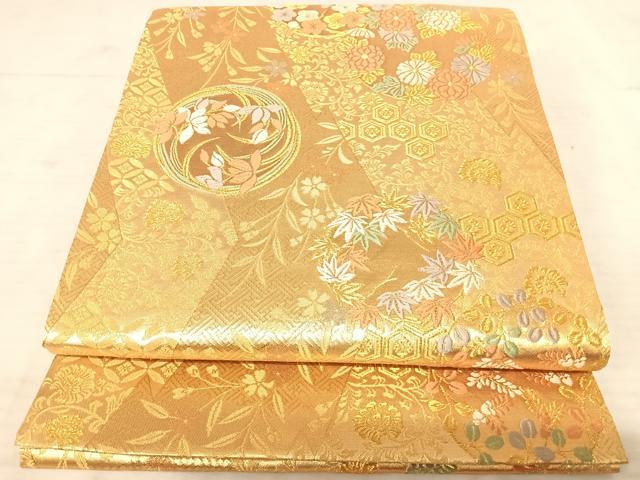 平和屋着物◎六通柄袋帯 唐織 花丸文 金糸 正絹 逸品 AAAU3095yx