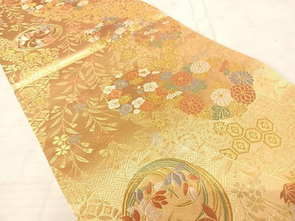 平和屋着物◎六通柄袋帯 唐織 花丸文 金糸 正絹 逸品 AAAU3095yx