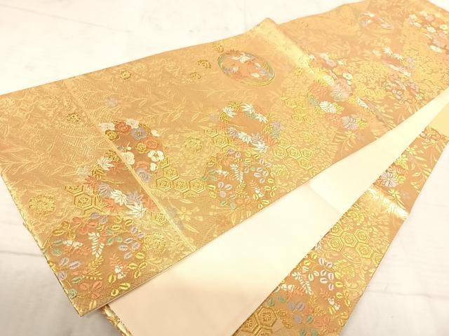 平和屋着物◎六通柄袋帯 唐織 花丸文 金糸 正絹 逸品 AAAU3095yx