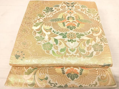 平和屋着物◎六通柄袋帯 花鳥更紗文 金糸 正絹 逸品 AAAU3098yx