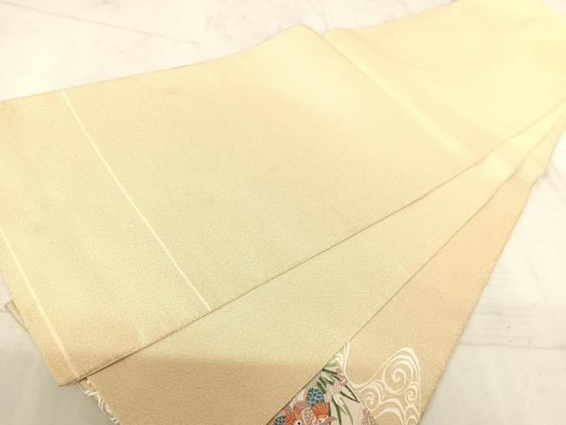 平和屋着物◎綴れ 太鼓柄袋帯 唐織 色紙花鳥文 金糸 正絹 逸品 AAAU3101yx