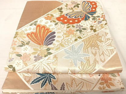 平和屋着物◎六通柄袋帯 唐織 花蝶文 金糸 正絹 逸品 AAAU3106yx
