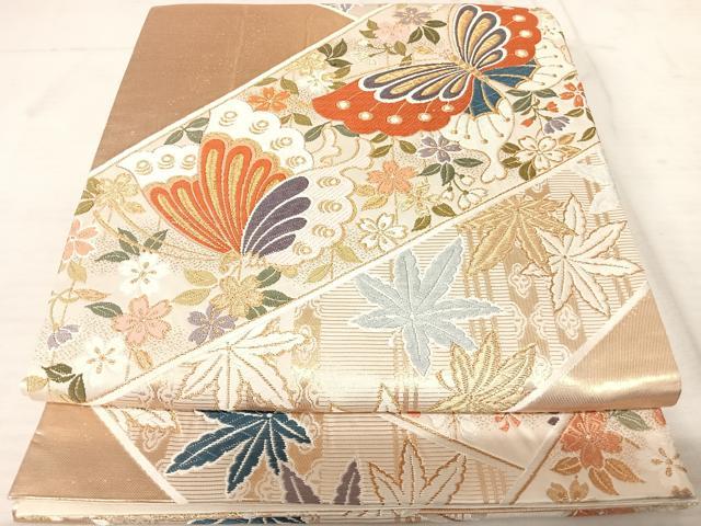 平和屋着物◎六通柄袋帯 唐織 花蝶文 金糸 正絹 逸品 AAAU3106yx
