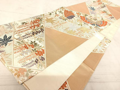 平和屋着物◎六通柄袋帯 唐織 花蝶文 金糸 正絹 逸品 AAAU3106yx