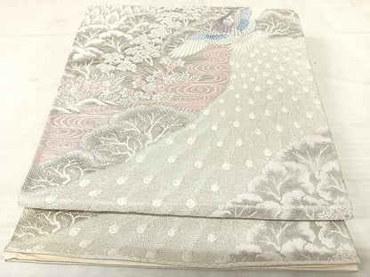 平和屋着物◎六通柄袋帯 唐織 九百錦 孔雀花文 しよう美 プラチナ箔 正絹 逸品 AAAU3111yx
