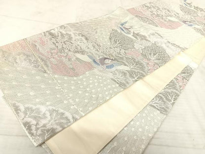 平和屋着物◎六通柄袋帯 唐織 九百錦 孔雀花文 しよう美 プラチナ箔 正絹 逸品 AAAU3111yx