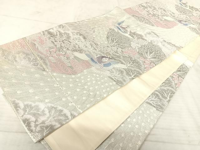 平和屋着物◎六通柄袋帯 唐織 九百錦 孔雀花文 しよう美 プラチナ箔 正絹 逸品 AAAU3111yx