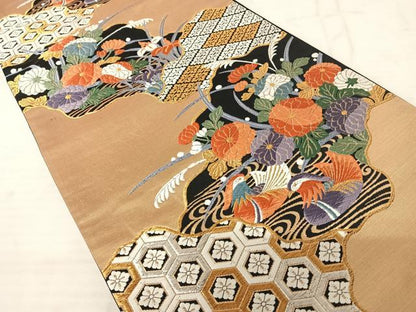 平和屋着物◎六通柄袋帯 唐織 道長花文 金銀糸 正絹 逸品 AAAU3120yx