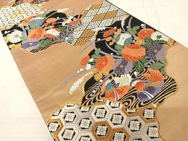 平和屋着物◎六通柄袋帯 唐織 道長花文 金銀糸 正絹 逸品 AAAU3120yx