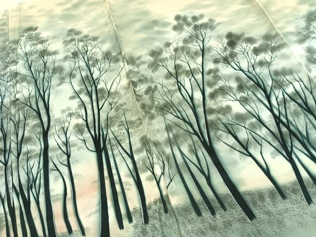 平和屋着物▽訪問着 単衣 手描き 樹林文 暈し染め 正絹 逸品 AAAU4035fy