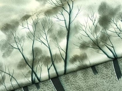 平和屋着物▽訪問着 単衣 手描き 樹林文 暈し染め 正絹 逸品 AAAU4035fy