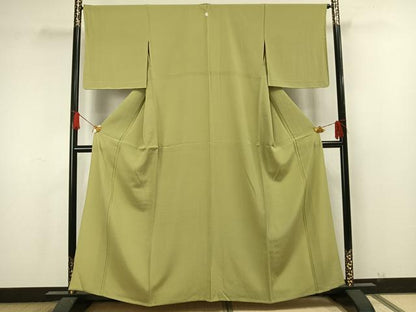 平和屋着物▽上質な色無地 単衣 抹茶色 正絹 逸品 未使用 AAAU4512fy