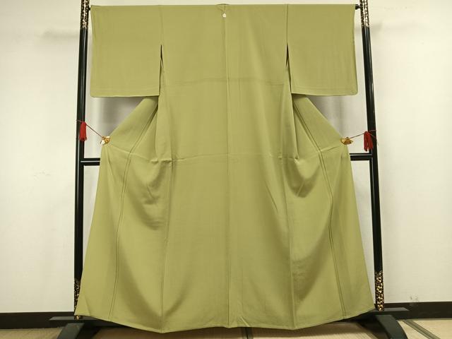 平和屋着物▽上質な色無地 単衣 抹茶色 正絹 逸品 未使用 AAAU4512fy