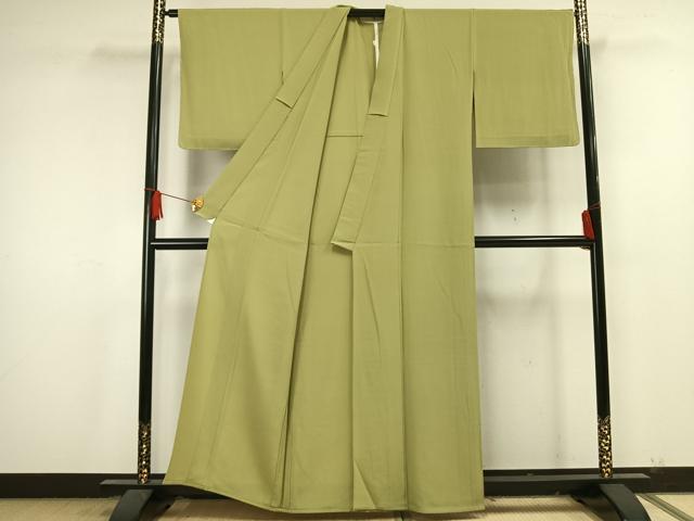 平和屋着物▽上質な色無地 単衣 抹茶色 正絹 逸品 未使用 AAAU4512fy