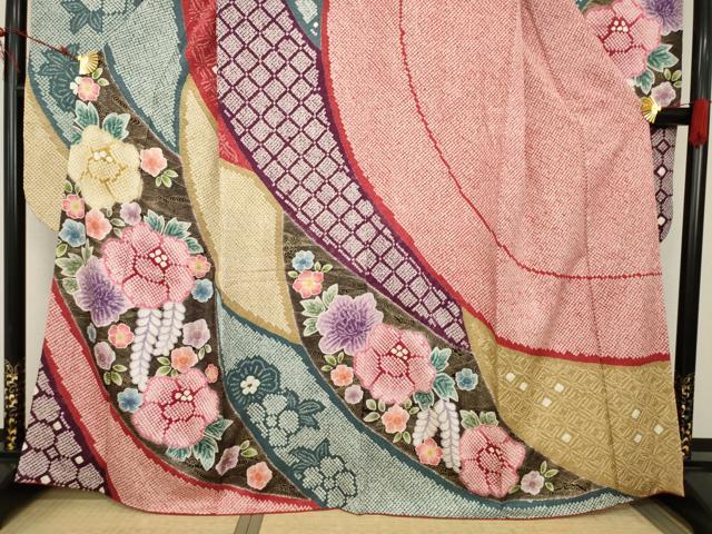 平和屋着物▼豪華振袖 総絞り 草花文 正絹 逸品 AAAU4837ck