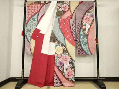 平和屋着物▼豪華振袖 総絞り 草花文 正絹 逸品 AAAU4837ck
