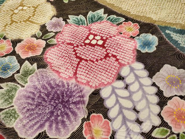平和屋着物▼豪華振袖 総絞り 草花文 正絹 逸品 AAAU4837ck