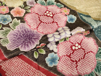 平和屋着物▼豪華振袖 総絞り 草花文 正絹 逸品 AAAU4837ck
