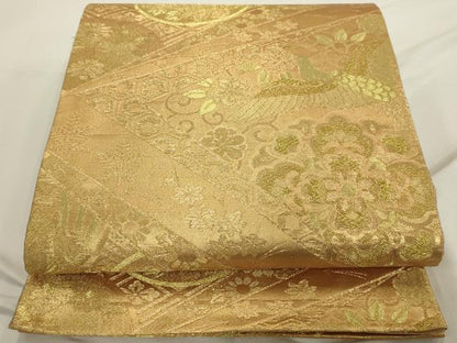 平和屋着物◎六通柄袋帯　花鳥文　金糸　正絹　逸品　AAAU5114sx