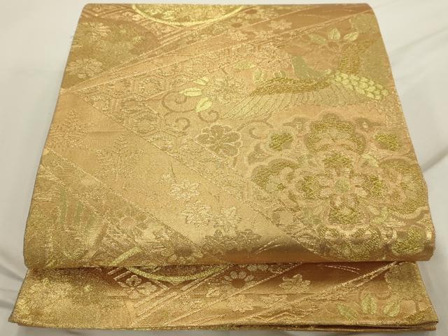 平和屋着物◎六通柄袋帯　花鳥文　金糸　正絹　逸品　AAAU5114sx